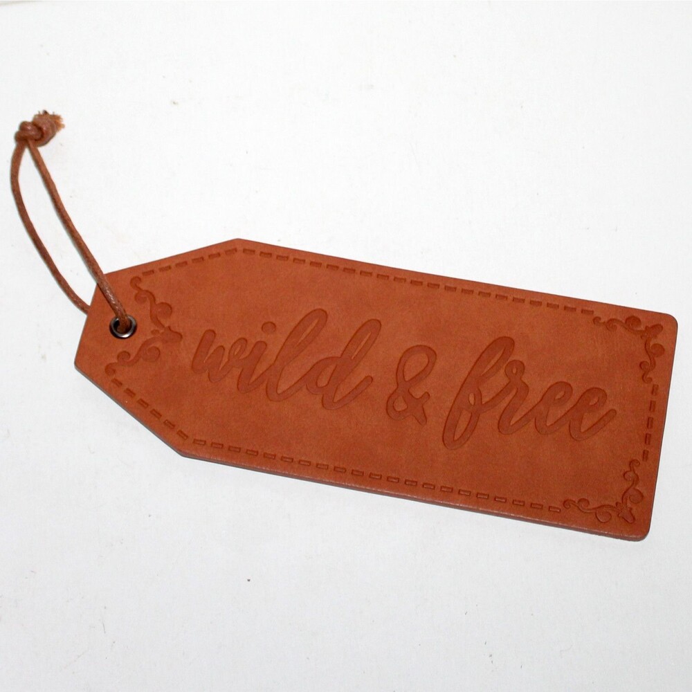 Large Brown faux Leather Tag Wild & Free 8” decor country cabin ranch